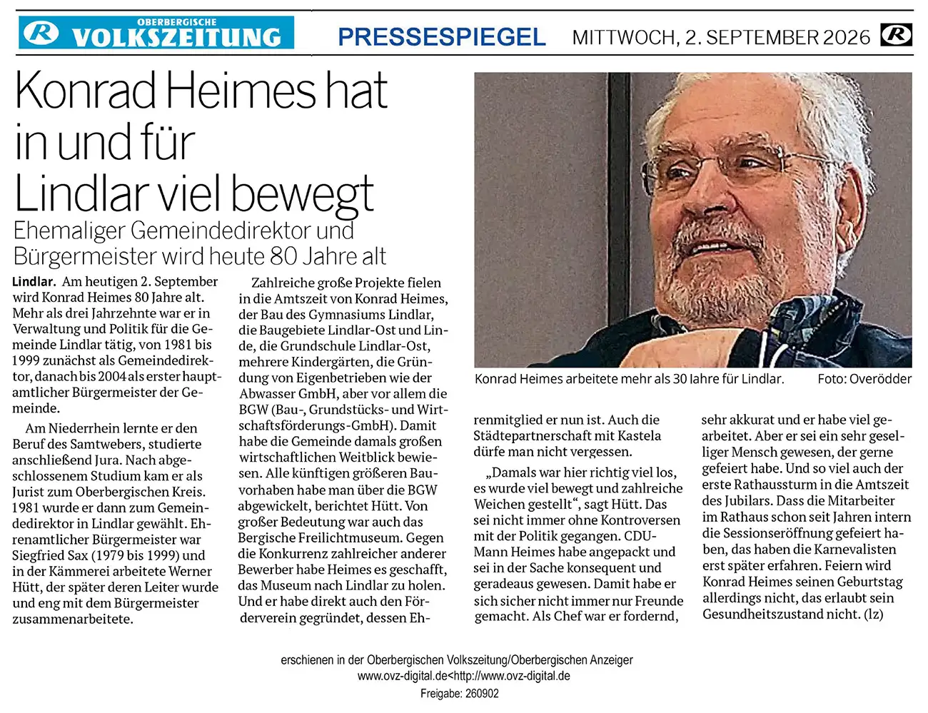 Konrad Heimes hat in und für Lindlar viel bewegt